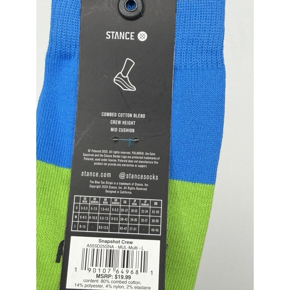 Stance Snapshot Crew Polaroid Socks Multicolor Mens Large A555D25SNA NWT